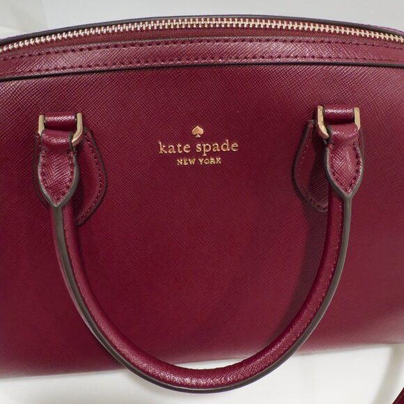 Kate Spade New York Madison Large Dolly Duffle Crossbody Bag Purse Burgundy Gold - Picture 6 of 13